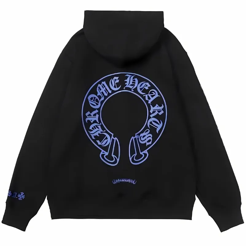 Blue Horseshoe Logo Black Hoodie