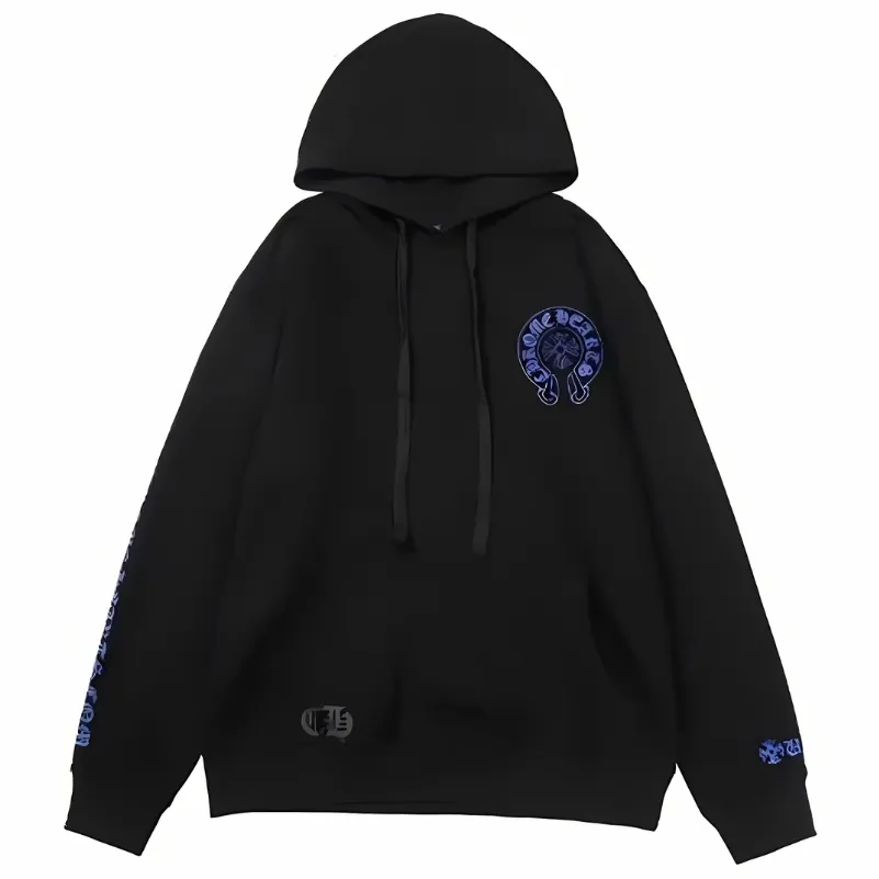 Blue Horseshoe Logo Black Hoodie