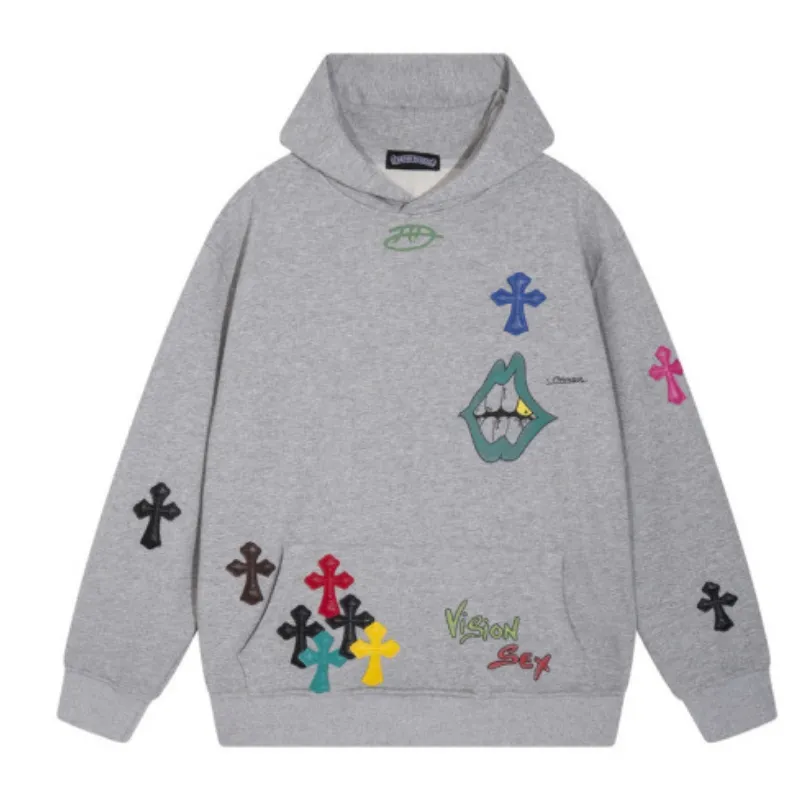 Embroidered Letter Grey Hoodie