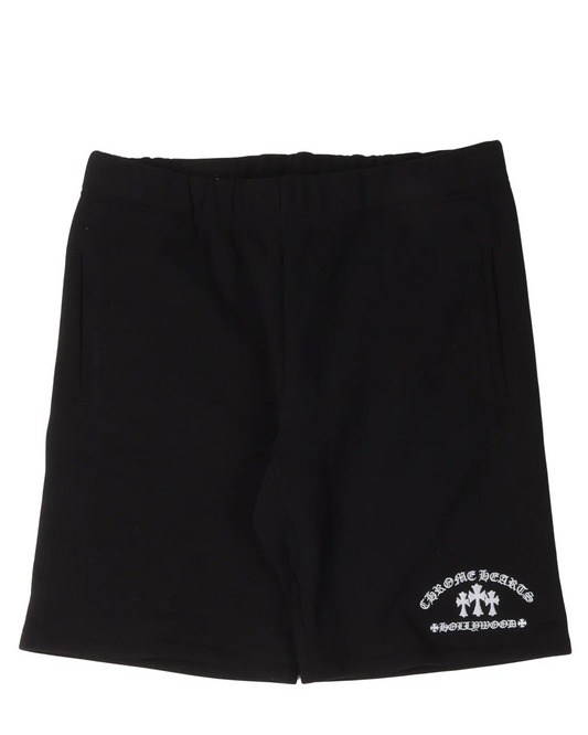 Cemetery Cross Embroidered Sweat Shorts Black