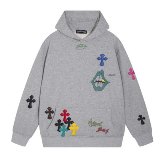 Embroidered Letter Grey Hoodie