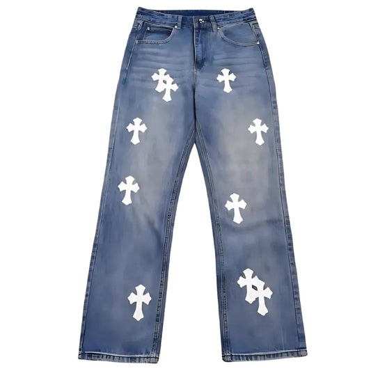 White Cross Patch  Jeans Blue