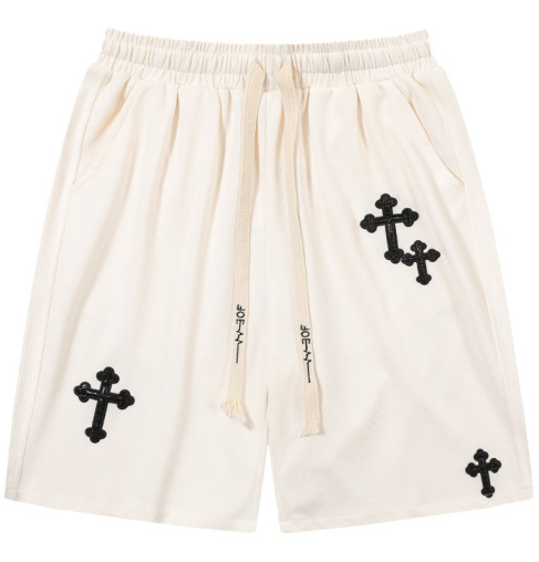 CH vintage cross applique Cream Shorts